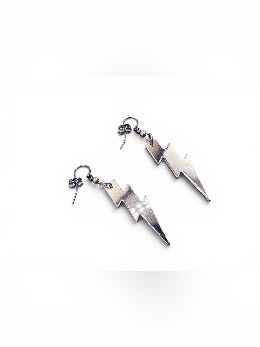 Nickel free Gold Lightning Bolt Dangle Earrings - Picture 3 of 4